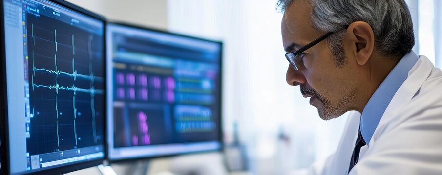 Sleep specialist reviewing data from a patient s sleep study, sleep health, diagnostics