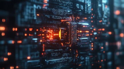 Futuristic circuit board with glowing neon elements in a digital abstract design.