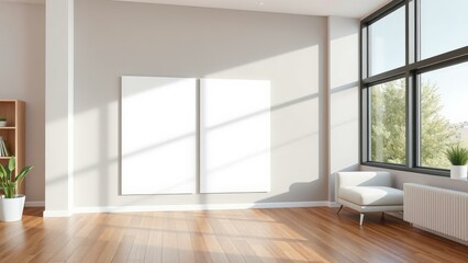 Obraz premium Bright Modern Living Room with Large Windows and Natural Light, Perfect for Relaxation and Productivity