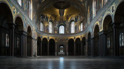 Interior of a grand, historic church with intricate mosaics and a serene atmosphere.