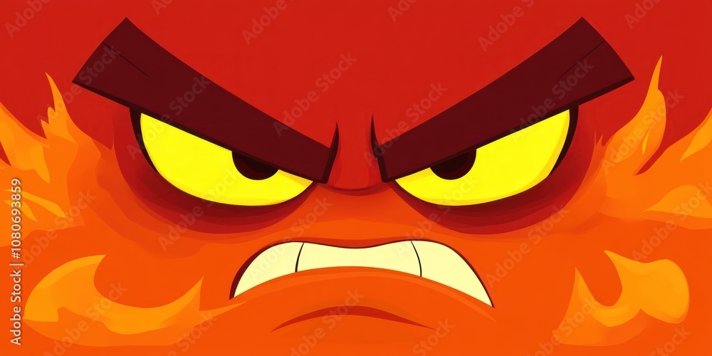 Poster a fiery character with an angry expression, representing intense emotions.