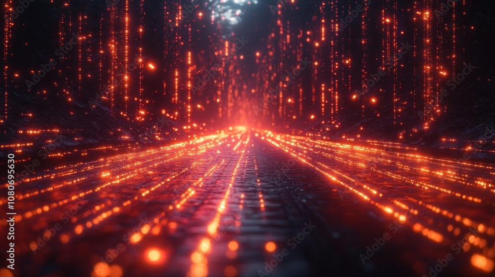 Aufkleber a futuristic pathway illuminated by glowing data streams.