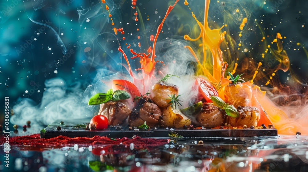 Poster culinary scene with abstract color background for added visual appeal
