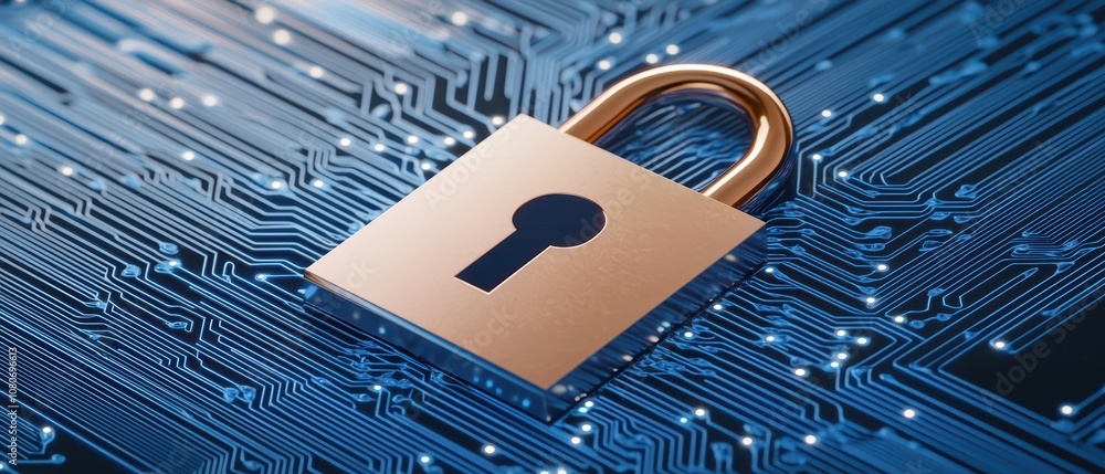 Aufkleber digital padlock on a circuit board background, symbolizing cybersecurity and data protection.