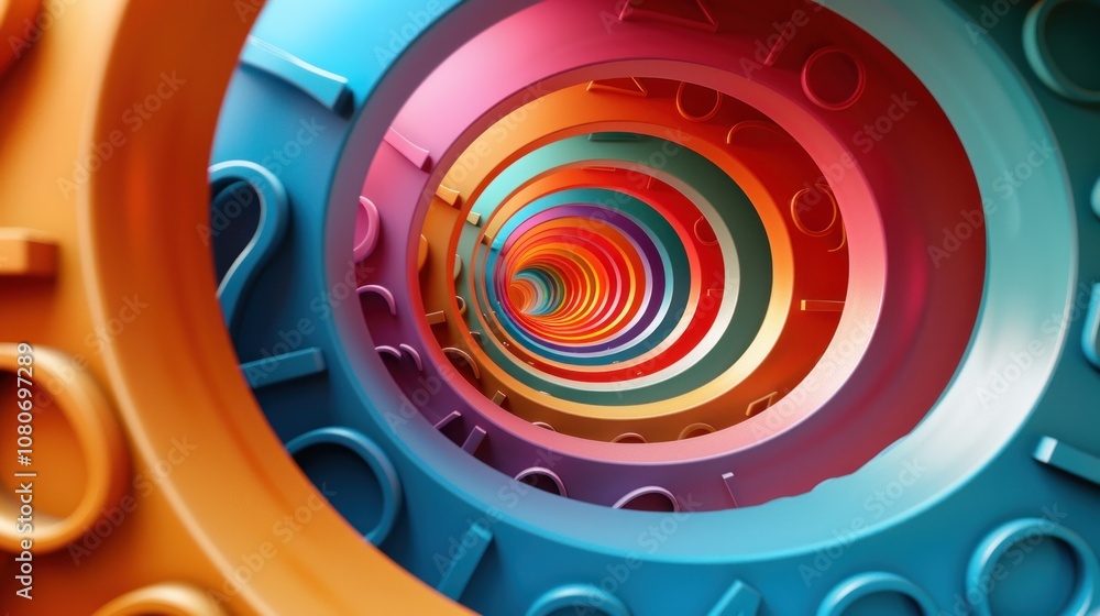 Poster abstract colorful spiral with numbers, creating a tunnel-like effect.
