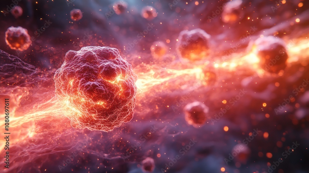 Poster abstract representation of molecular structures in a cosmic environment.