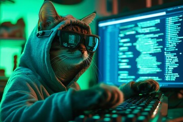 Cool Cat Coder in Hip-Hop Cyberpunk Style