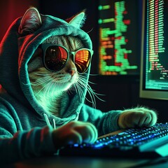 Cool Cat Coder in Hip-Hop Cyberpunk Style