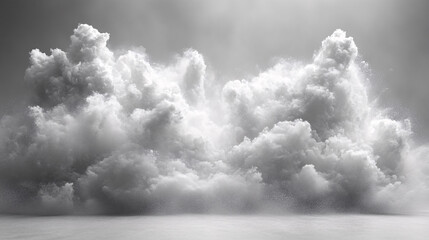 A serene, ethereal explosion of white powder creates a tranquil ambiance, ideal for calming backgrounds, wellness promotions, and minimalist designs.