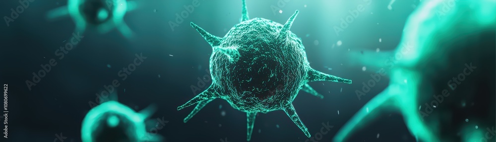 Poster microscopic view of vibrant microorganisms floating in a dynamic environment.