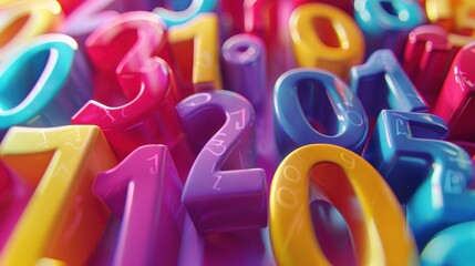 Fototapeta premium A close-up of colorful, glossy 3D numbers in random order.