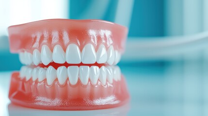 Obraz premium Realistic dental model showcasing teeth in a dental office environment.