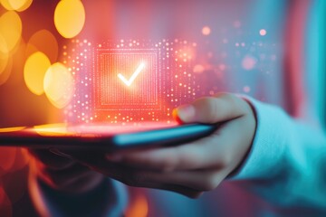 Compliance policy displayed on digital screen, person reviewing, KYC verification, secure policy