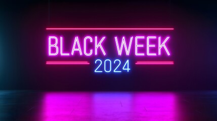 Black Week 2024 Neon Sign on Dark Background