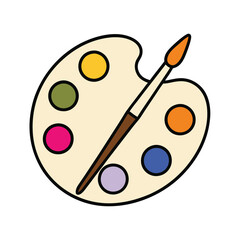 Paint Tray with Brush Flat Color Vector Clipart Illustration.