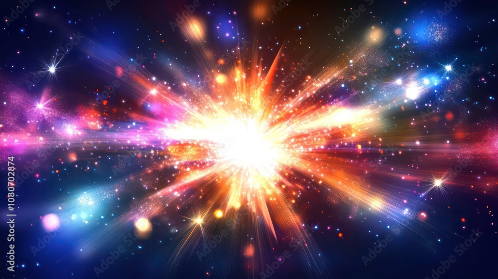Poster a colorful burst of light explodes in a dark, starry space, radiating energy and light.
