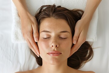 Fototapeta premium Experience a peaceful spa treatment featuring a soothing facial massage for ultimate relaxation and rejuvenation, tailored to cater to your pampering and revitalizing requirements