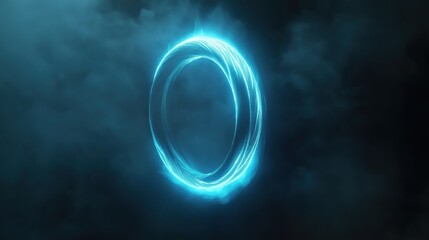 A glowing blue energy ring surrounded by dark smoke.