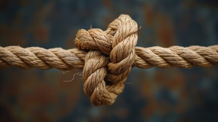 Fototapeta premium Close-up of a thick rope tied in a knot against a blurred background.
