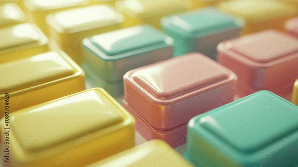 Poster colorful keyboard keys in a close-up view showcasing vibrant colors and smooth surfaces ideal for te