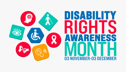 Disability Rights awareness month background, banner or poster design template. observed every year in December. Holiday concept. Use to any Template, card, poster, placard, template.