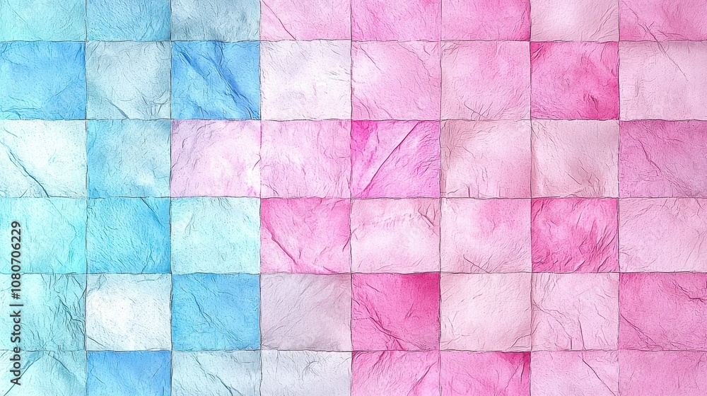 Aufkleber vibrant textured background of pink and blue crumpled paper squares creating a colorful mosaic effec