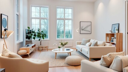 Modern Living Room with Neutral Tones and Natural Light, Perfect for Relaxation and Entertaining