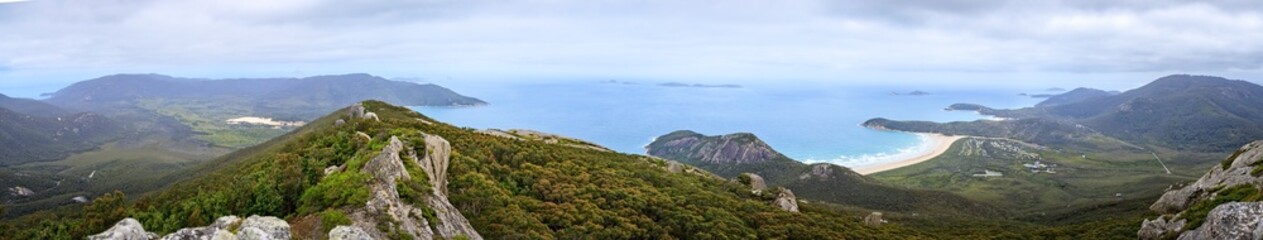 Panoramic View of Norman Beach and Hills in Wilsons Promontory of Australia