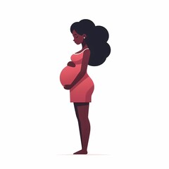 Pregnant black woman standing, whitea background, flat style illustration
