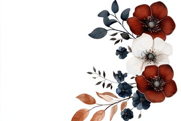 A beautiful arrangement of red, white, and blue flowers with elegant leaves, perfect for decor and seasonal design.