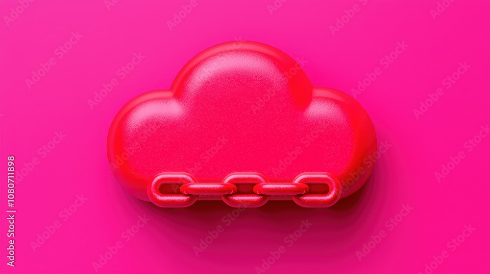 Poster bright pink cloud with chain link symbolizing digital security and connectivity concept in vibrant c