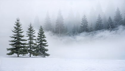 Naklejka premium winter landscape with fir trees and fog