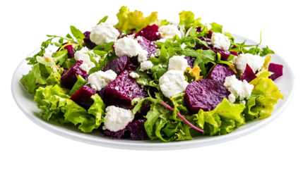 Red beet and goat cheese salad on a transparent background. isolated background.