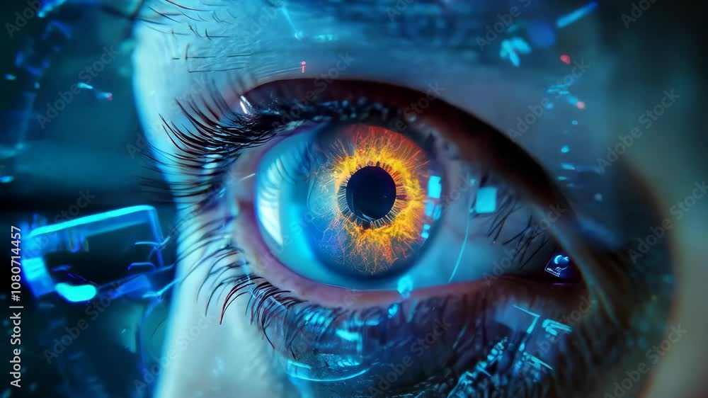 Wall mural close-up of eye with digital futuristic interface overlay. artificial intelligence concept. futurist