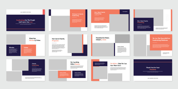 charity powerpoint presentation template design slide, donation funding presentation portfolio 12 page slide design