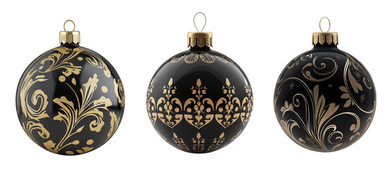 Set of Black Christmas Baubles isolated on transparent background