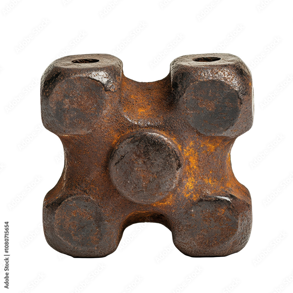 Poster a rusty metal object with four round holes. transparent background