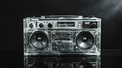 Vintage boombox with cassette deck, radio, and speaker controls
