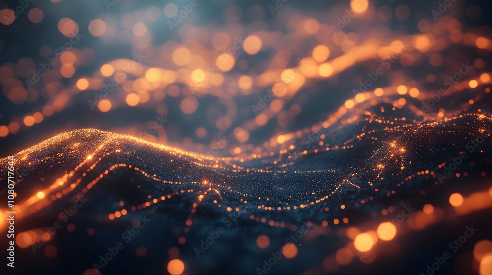 Aufkleber A high-tech, conceptual digital landscape with glowing lines and abstract structures arranged in a surreal, dreamlike design. No text, no logo, wide angle shot, 4k resolution, cinematic scene