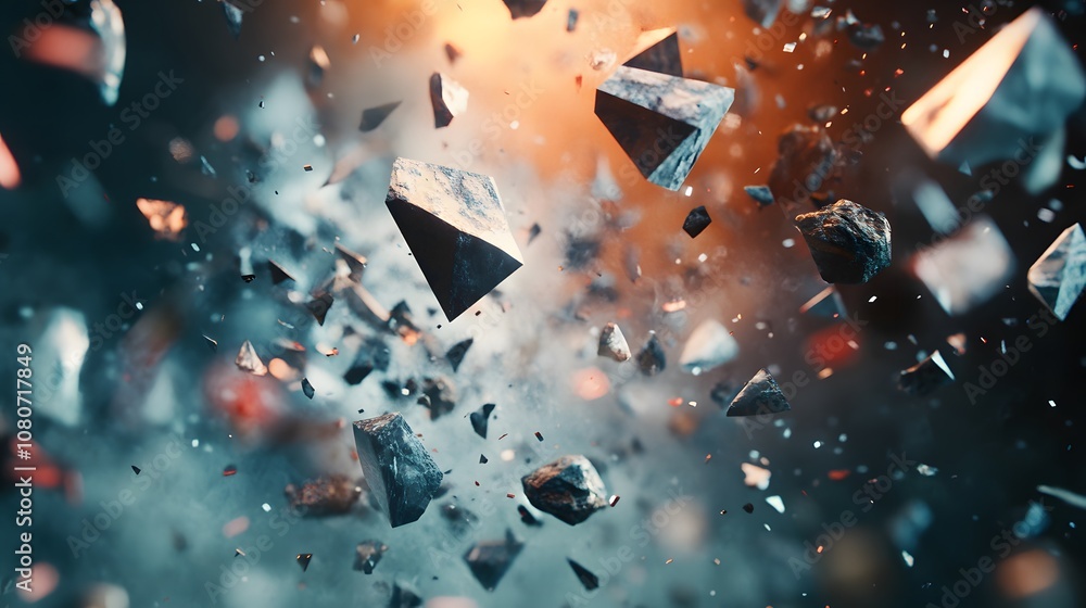 Poster A hyper-realistic abstract background with floating geometric forms and digital textures, creating a surreal, futuristic scene. No text, no logo, wide angle shot, 4k resolution, cinematic scene