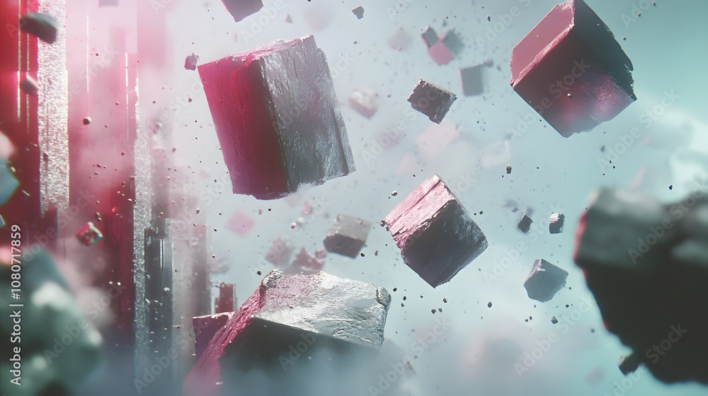 Poster A hyper-realistic abstract background with floating geometric forms and digital textures, creating a surreal, futuristic scene. No text, no logo, wide angle shot, 4k resolution, cinematic scene