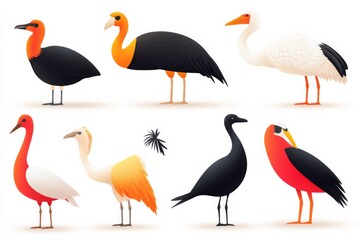 Obraz premium Explore a diverse array of the largest birds from around the globe each depicted with intricate details and vibrant colors highlighting their distinct appearances and characteristics.