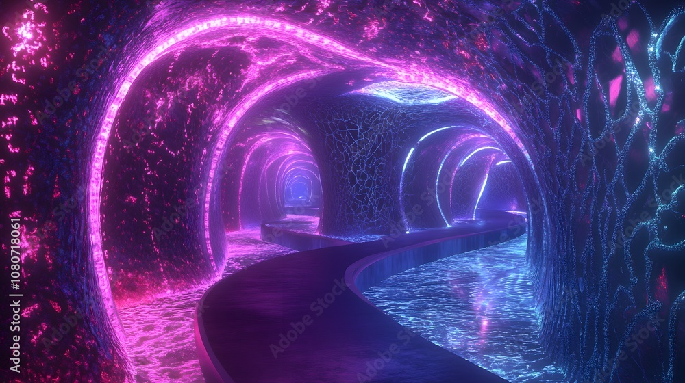 Poster A sci-fi inspired digital composition with glowing pathways and translucent structures, creating a surreal, high-tech feel. No text, no logo, wide angle shot, 4k resolution, cinematic scene