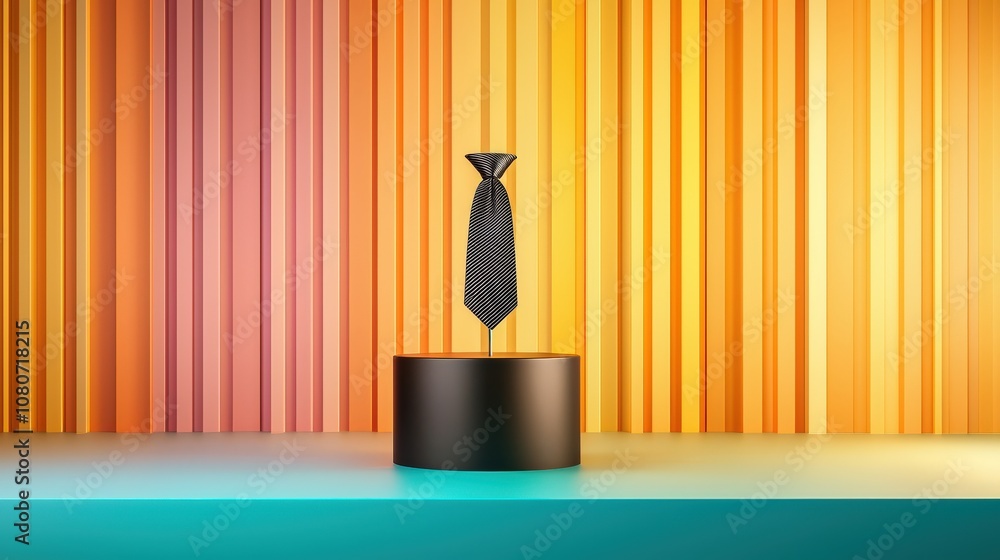 Aufkleber modern iron with a neatly folded tie on a striped background, creating a sleek and organized scene w