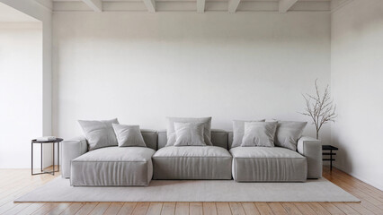 Minimalist Living Room with Large Gray Sofa and Modern Decor