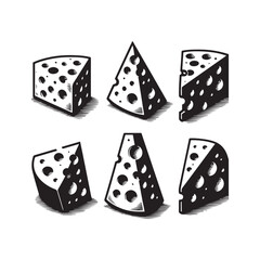 A Set of Cheese slices Silhouette Vector Design Illustration