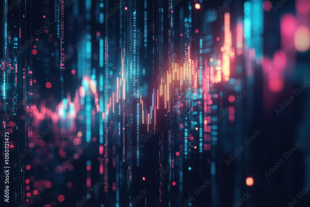 Aufkleber digital data visualization, abstract representation of data streams, glowing lines and particles, vi
