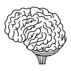 Human brain in outline isolated element. Internal organ in black and white for medical and anatomy prints. Vector illustration