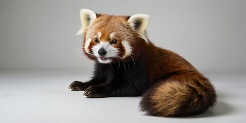 Obraz premium Cute Red Panda Animal lying on the white background Created with geenerative AI