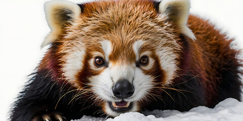 Obraz premium Cute Red Panda Animal lying on the white background Created with geenerative AI
